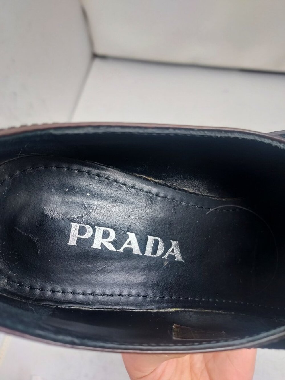 Prada WOMENS Logo Burgundy Red Brown Chocolate Brushed Leather Shoe - Picture 6 of 11